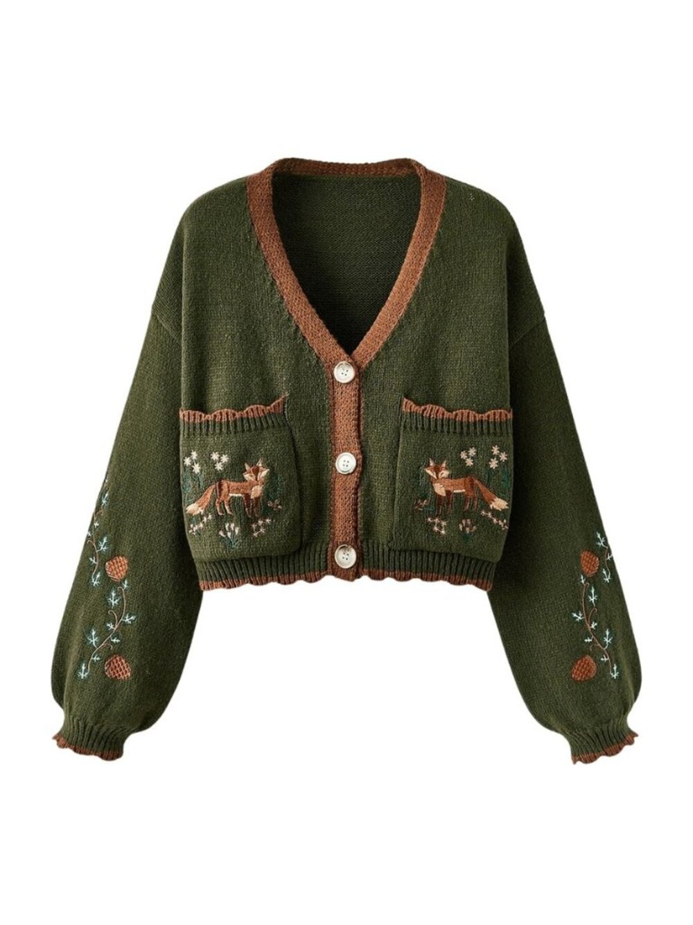 Women's Fall Cropped Cardigans Cottage Core Button Up Boho Sweater
